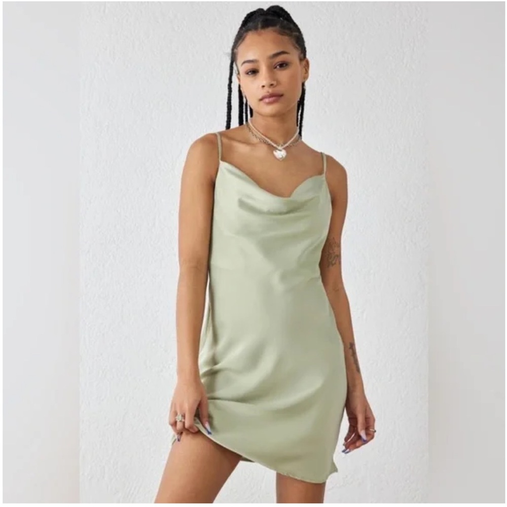 UO Mallory Cowl Neck Sage Green Slip Dress